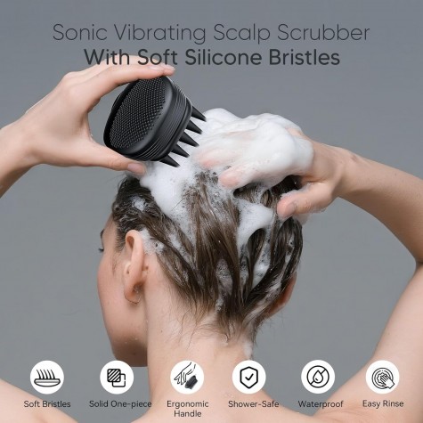  Sonic Vibrating Scalp Massager Shampoo Brush: Electric Silicone Hair Scrubber for Deep Scalp Clean, Dandruff Removal, Exfoliation, Stress Relief & Hair Growth –Suitable for Women, Men, Kids & Pets