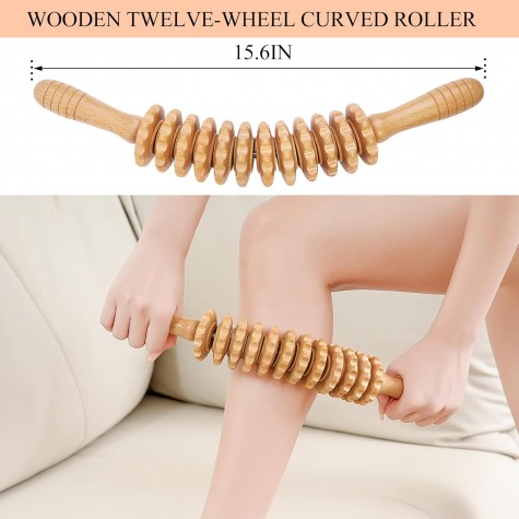 Wood Massage Roller Wood Therapy Massage Tools Body Roller Cellulite Roller Fascia Blaster Muscle Roller Wooden Massager for Lymphatic Drainage, Maderoterapia, Pain Relief