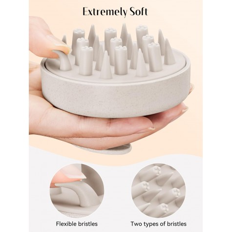 Hair Scalp Massager for Hair Growth, Shampoo Brush, Scalp Scrubber Exfoliator with Soft Silicone Bristles for Dandruff Removal to Relieve Stress, Wet Dry Use Updated Material, Beige